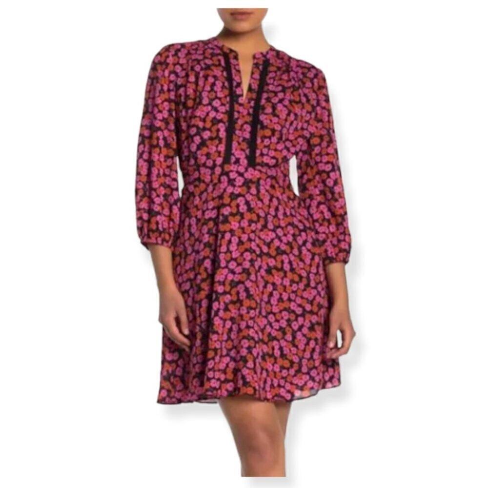 Collective Concepts Pink & Orange Floral Print 3/4 Sleeve Sheath Dress Size XS
